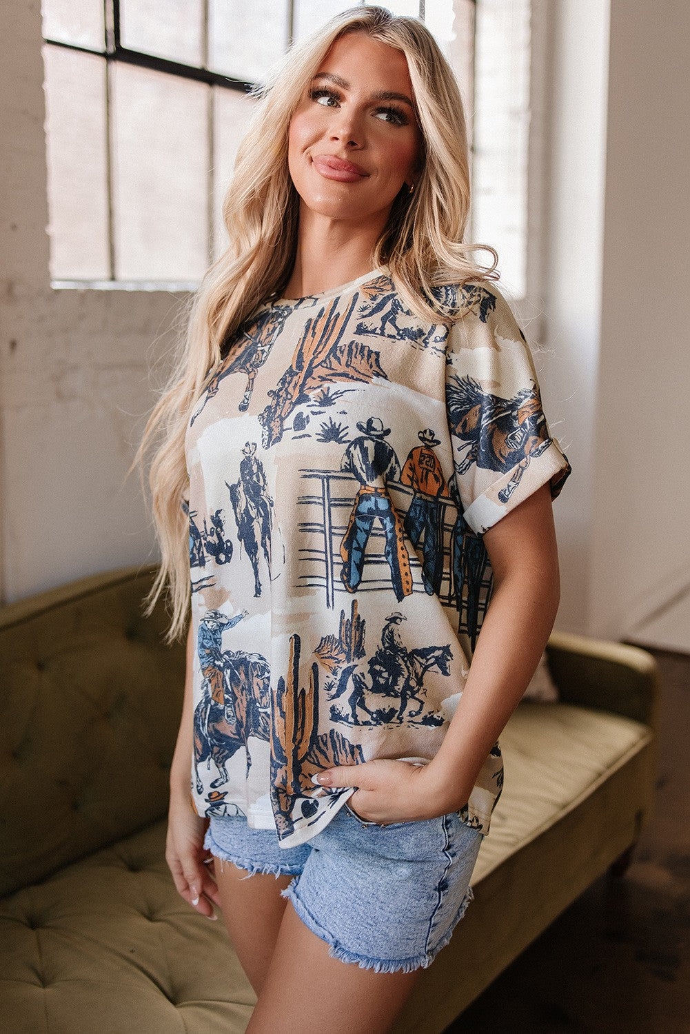 Western Cowboy Print T-Shirt