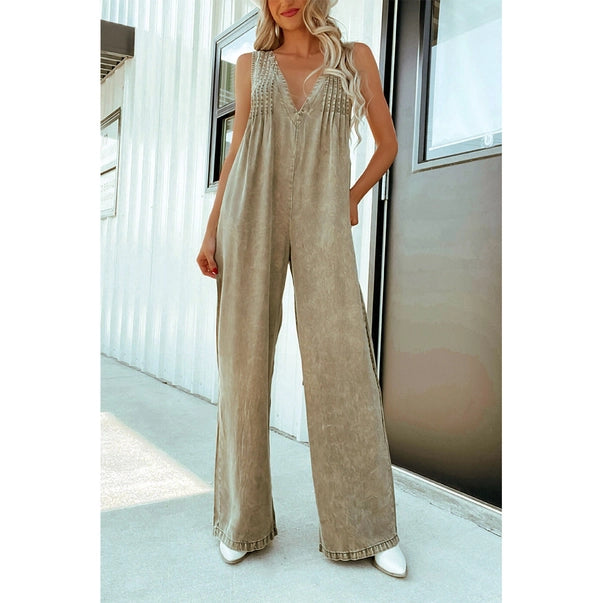 V-Neck Sleeveless Washed Denim Jumpsuit