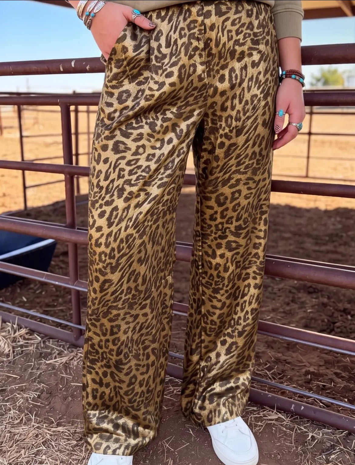 Wide leg Western Leopard Pants