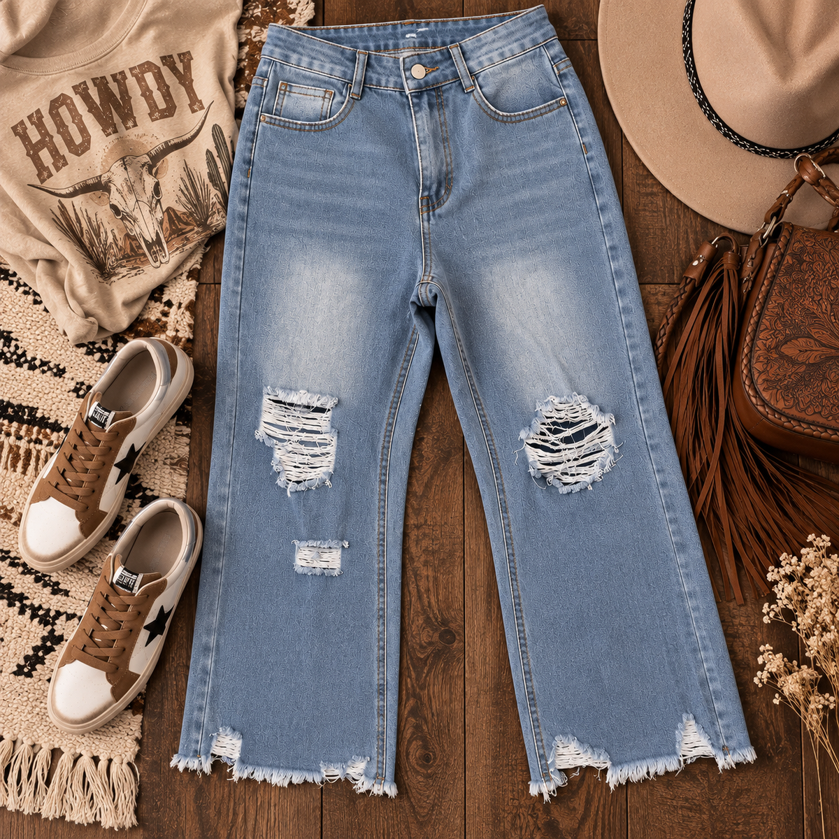 Dust & Denim Distressed Crop Jeans