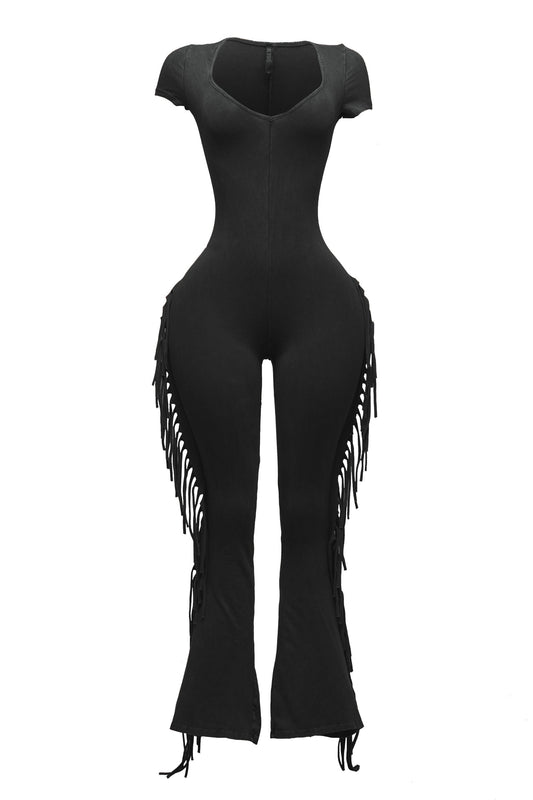 Mineral Washed Fringe Jumpsuit