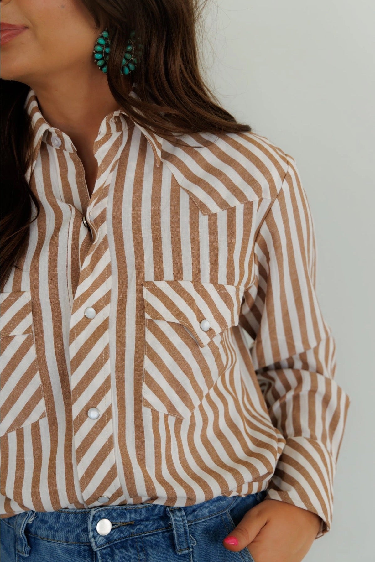 Pearl Snap Brown Stripe