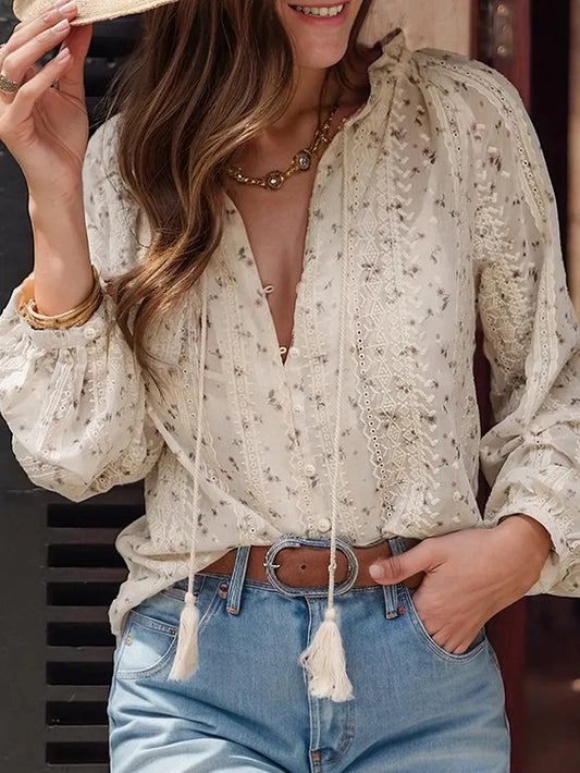 Tassel Tie Floral Blouse